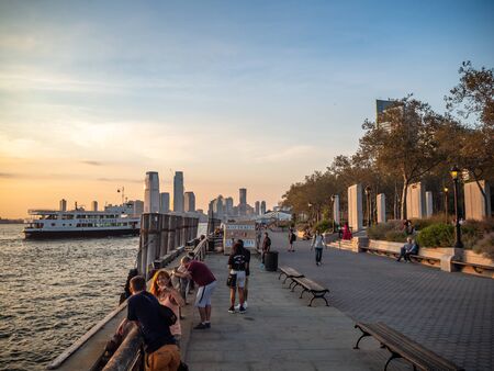 New York City, Manhattan Island, United States of America [ Pier A Harbor House - Battery Park Slip 6, restaurant and bar, beer with view on New Jersey and Statue of Liberty]のeditorial素材