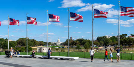Washington DC view of national mall and US capitol, capital city with president and federal government, American flag backgroundのeditorial素材
