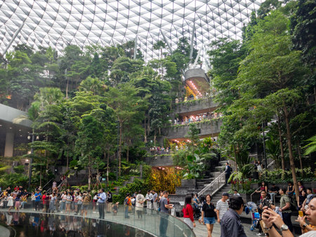 Singapore - Jewel Changi Airport and Rain Vortex, the world's largest and tallest indoor waterfall...