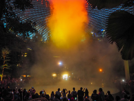 Singapore - Jewel Changi Airport and Rain Vortex, the world's largest and tallest indoor waterfall and indoor Canopy forest Parkのeditorial素材