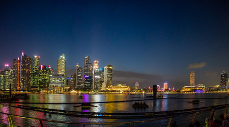 Singapore panorama aerial view, downtown waterfront harborのeditorial素材