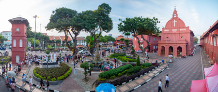 Malacca City, Malaysia: Christ Church by the river walk with restaurants, bars and fort castle