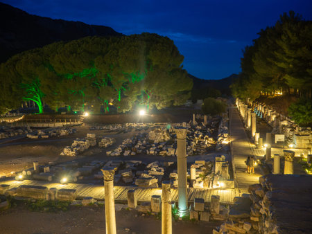 Ephesus,  Izmir province, Turkey - Summer 2024 : Roman city ruins from Ancient Greece
