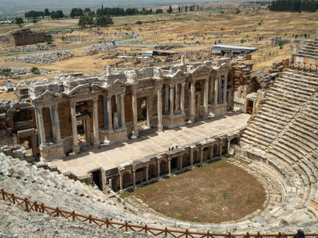 Pamukkale travertine terraces and the ancient Greek city of Hierapolis, Turkeyの写真素材