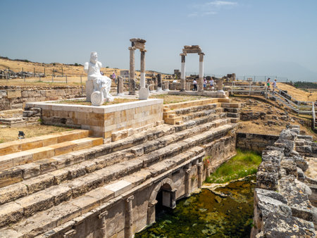 Pamukkale travertine terraces and the ancient city of Hierapolis, Turkeyの写真素材