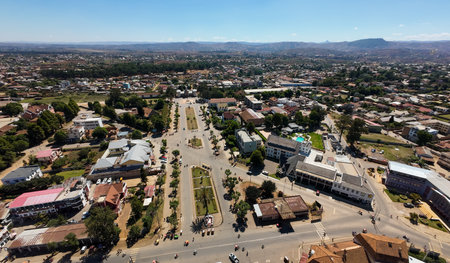Landscapes of the island of Madagascar, city of Andsirabe aerial shotsの写真素材