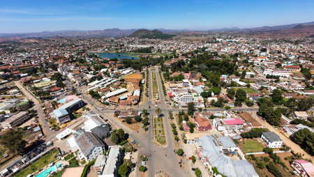 Landscapes of the island of Madagascar, city of Andsirabe aerial shotsの写真素材