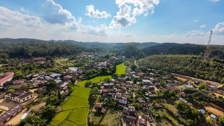 Landscapes of the island, nature and rain forest jungle aerial shotsの写真素材