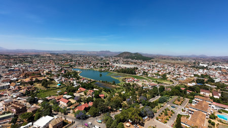 Landscapes of the island of Madagascar, city of Andsirabe aerial shotsの写真素材