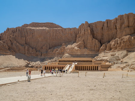 LUXOR, EGYPT : The Mortuary Temple of Hatshepsut at Deir el-Bahari near the Valley of the Queens, an...