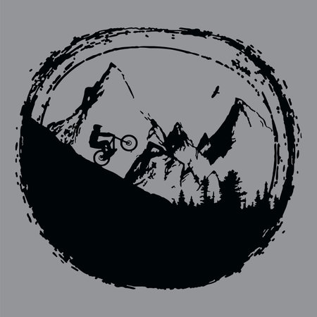 Silhouette of a mountain bike rider in the mountains. Vector illustration.のイラスト素材