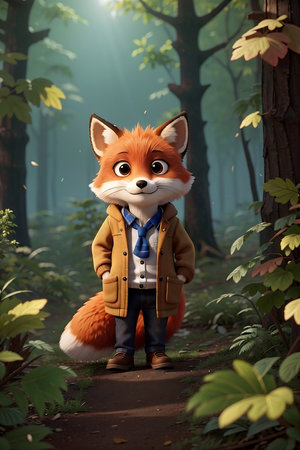 Funny fox in the forest. Halloween concept. 3d renderingの素材