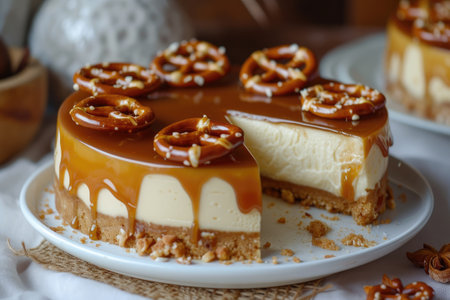 Dessert Fusion: Exploring the Richness of Pretzels and Caramel in Cheesecakeの素材