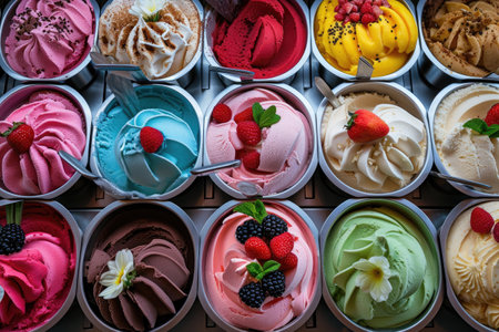 Gelato Galore: Italy's Sweet Frozen Delights, Flat lay viewの素材