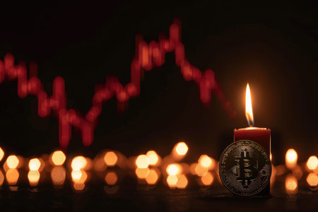 growing bitcoin, positive trend of bitcoin trade with growing candle backgroundの素材