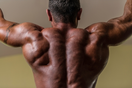 male body builder doing heavy weight exercise for backの写真素材