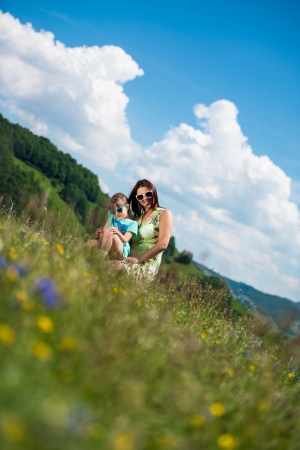 mother and daughter wearing sunglassesの写真素材