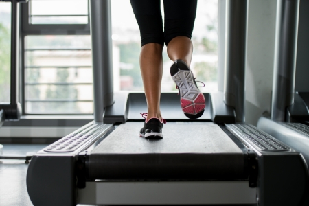 Exercising on a treadmillの写真素材