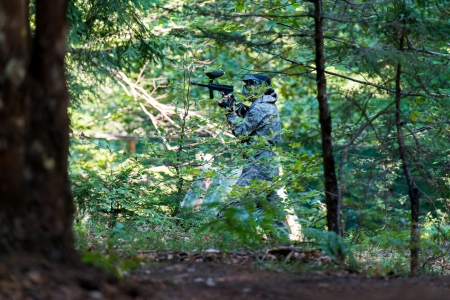 Paintball sniper ready for shootingの写真素材