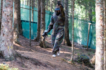 Paintball player walking awayの写真素材