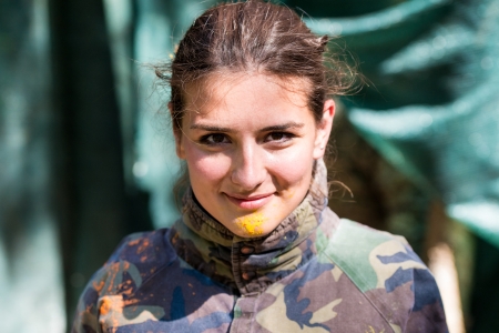 paintball player direct hitの写真素材