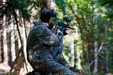 Paintball sniper ready for shootingの写真素材