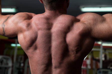 Bodybuilder Doing Exercise For Backの写真素材