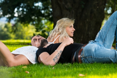 Cheerful couple enjoying in the natureの写真素材