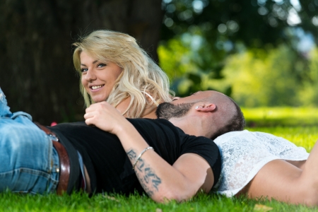 Cheerful couple enjoying in the natureの写真素材
