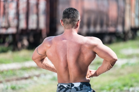 Man Showing Off His Muscleの写真素材