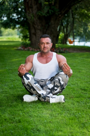 Man Doing Yogaの写真素材