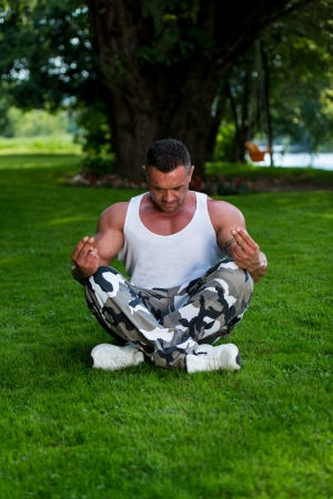 Man Doing Yogaの写真素材