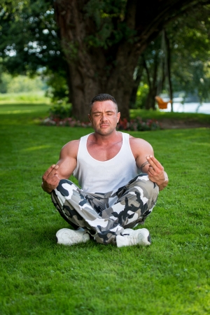 Bodybuilder Meditatingの写真素材