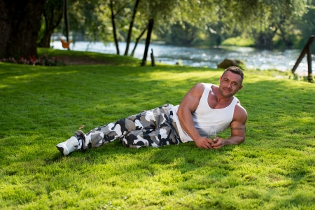 Bodybuilder Holding Water Bottleの写真素材
