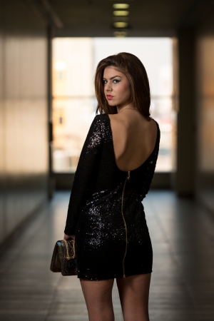 Model In Black Dress With Long Sleevesの写真素材
