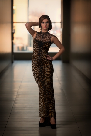 Model Wearing A Dress With Animal Printの写真素材