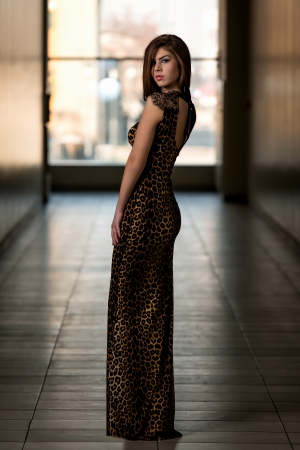 Model Wearing A Dress With Animal Printの写真素材