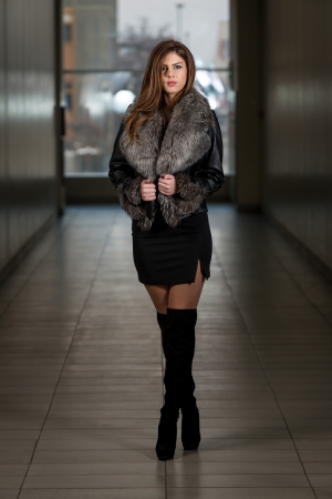 Fashion Model Wearing Leather Jacketの写真素材