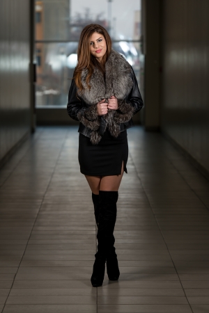 Fashion Model Wearing Leather Jacketの写真素材