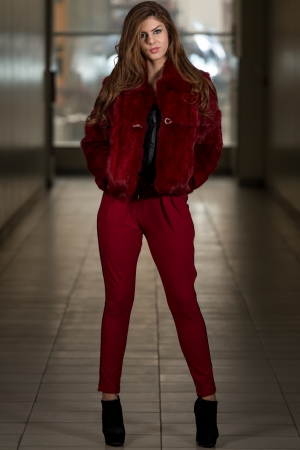 Glamour Fashion Model Wearing Red Pants And Jacketの写真素材