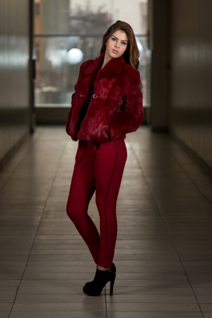 Glamour Fashion Model Wearing Red Pants And Jacketの写真素材