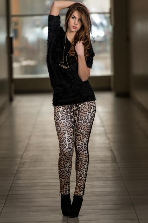 Model Wearing Pants With Animal Printの写真素材