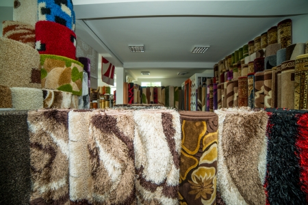 Rolled Rugs Inside A Rug Storeの写真素材