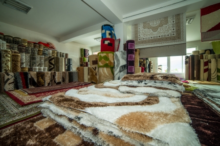 Rolled Rugs Inside A Rug Storeの写真素材