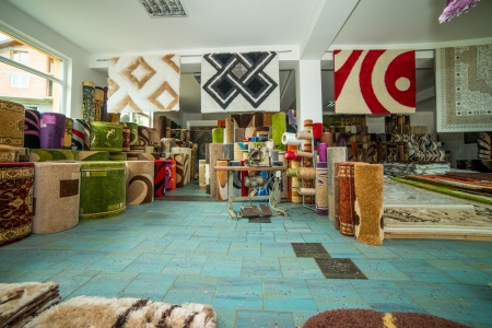 Rolled Rugs Inside A Rug Storeの写真素材