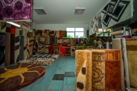 Carpets And Rugs Rolled Up & Displayedの写真素材