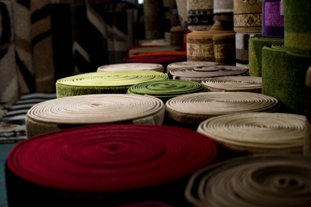 Rolled Rugs Inside A Rug Storeの写真素材