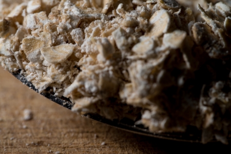 Rolled Oats In The Metal Spoonの写真素材