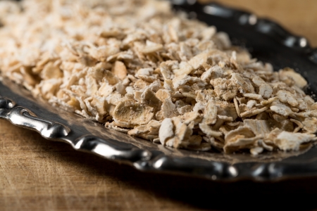 Oat Flake In A Metal Bowlの写真素材