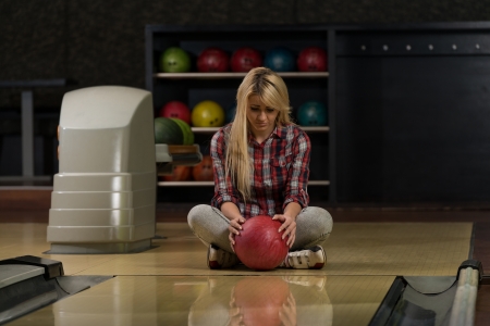 Sad Girl Upset About Bowling Playの写真素材